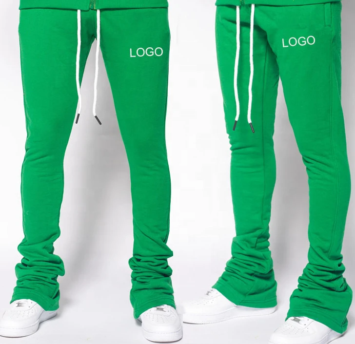 100% Cotton Slim Fitting Jogger Sweatpants Mens Custom Logo Breathable printed Stacked Trousers Man Casual Stack Track Pants