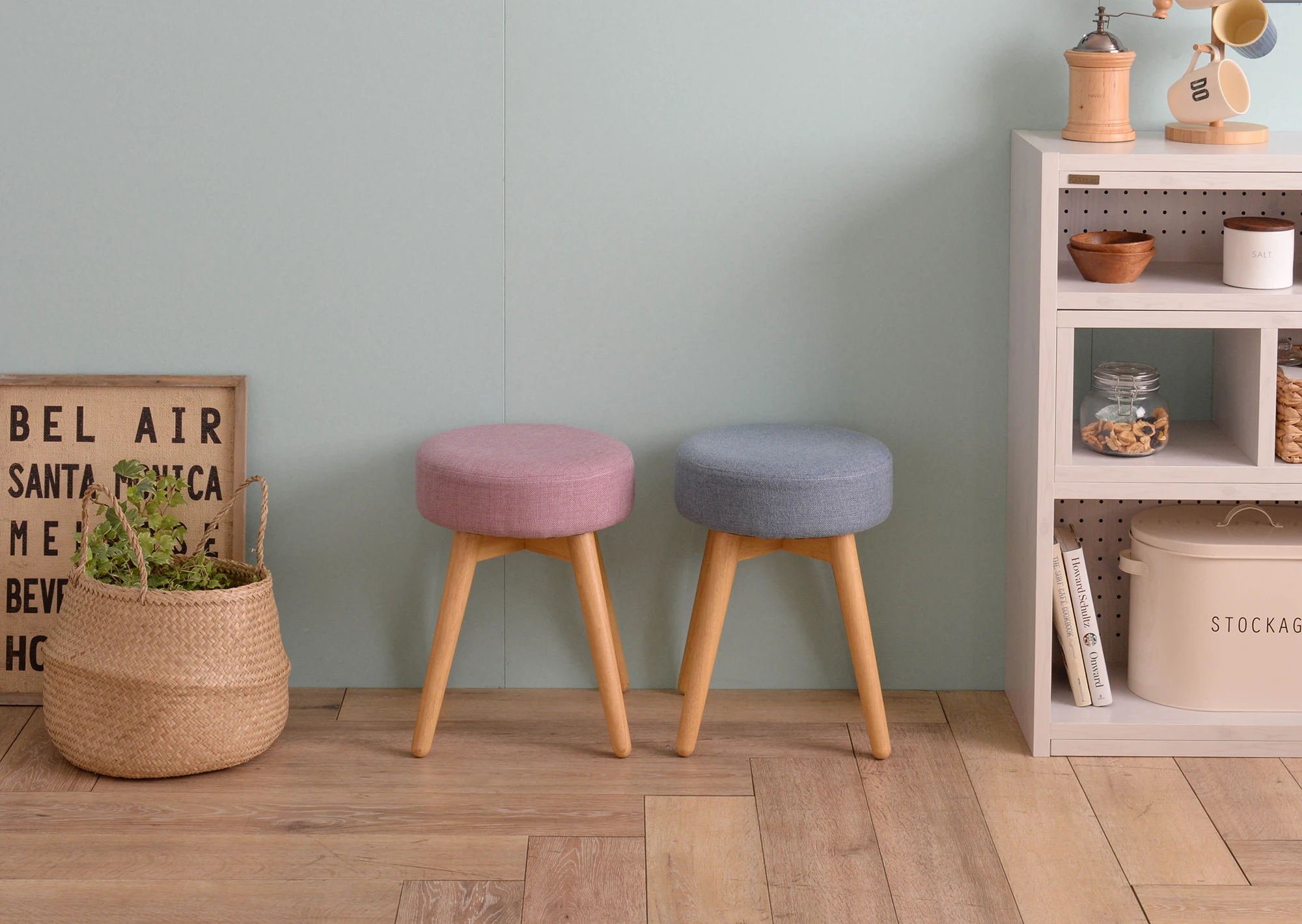 Modern Multi-Color Decorative Fabric Fake Leather for Dining Living Room Home Hotels Schools Small Cute Rubber Wood Leg Stool