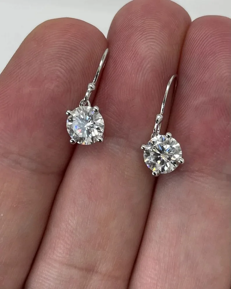 White Moissanite Diamond Hook Drop Earrings Beautiful 925 Sterling Silver Moissanite Earrings Gift For Her Customized Jewelry