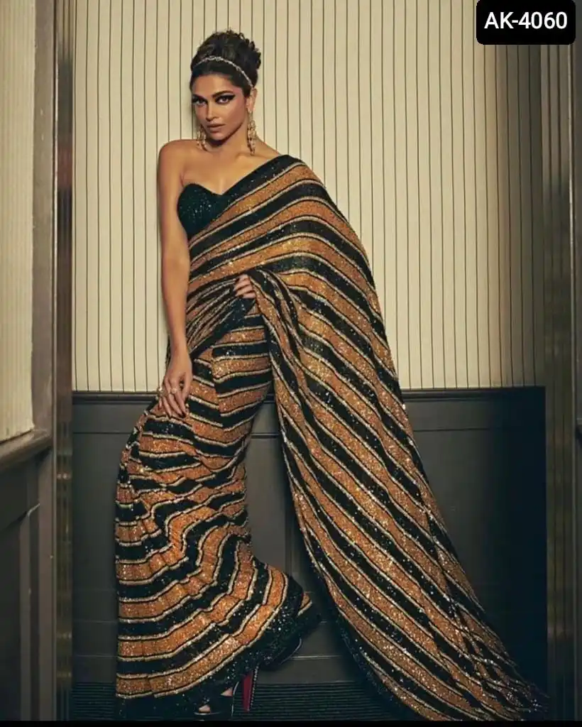 Trendy Indian Heavy Silk Saree with Fancy Sequence Thread Work and C Pallu with Lace Border Saree with Blouse for Women Wear