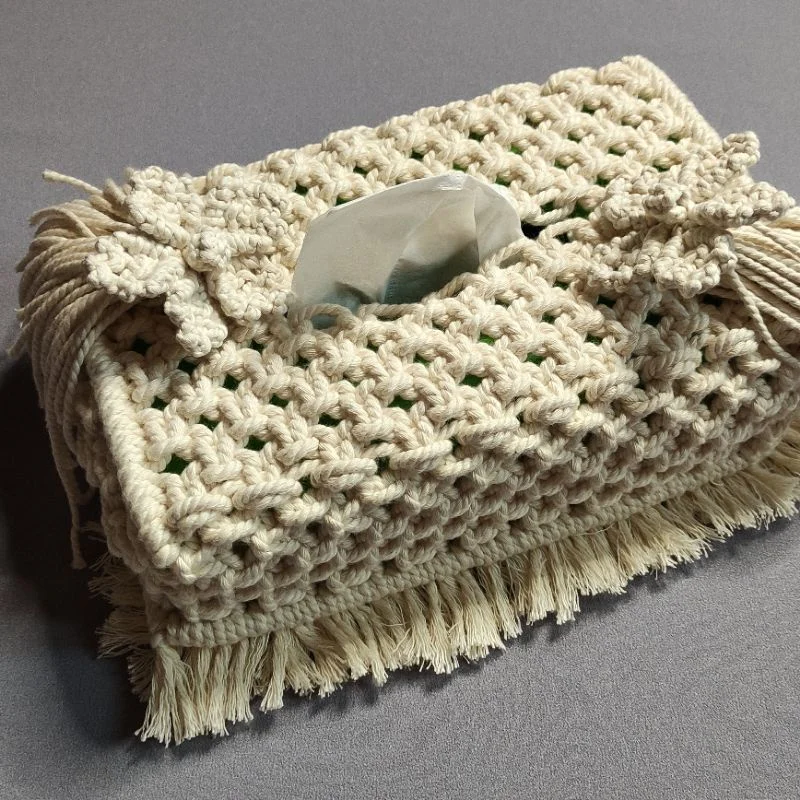 Macrame Napkin Tissues Organizer Hand Knitted Boho Tissue Box Holdere In Square Shape Tissue Box