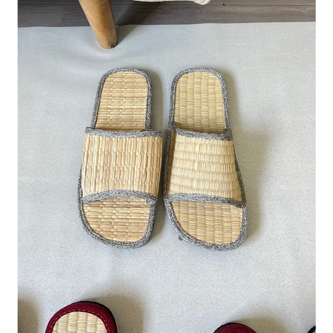 Factory Price GENUINE LEATHER All Season Closed Toe Home Slippers Recyclable Natural Color Seagrass Water Hyacinth Fur