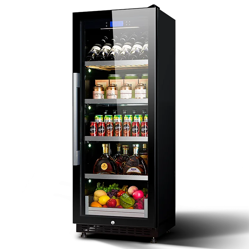 Полностью стеклянные вертикальные холодильники для напитков с подносом