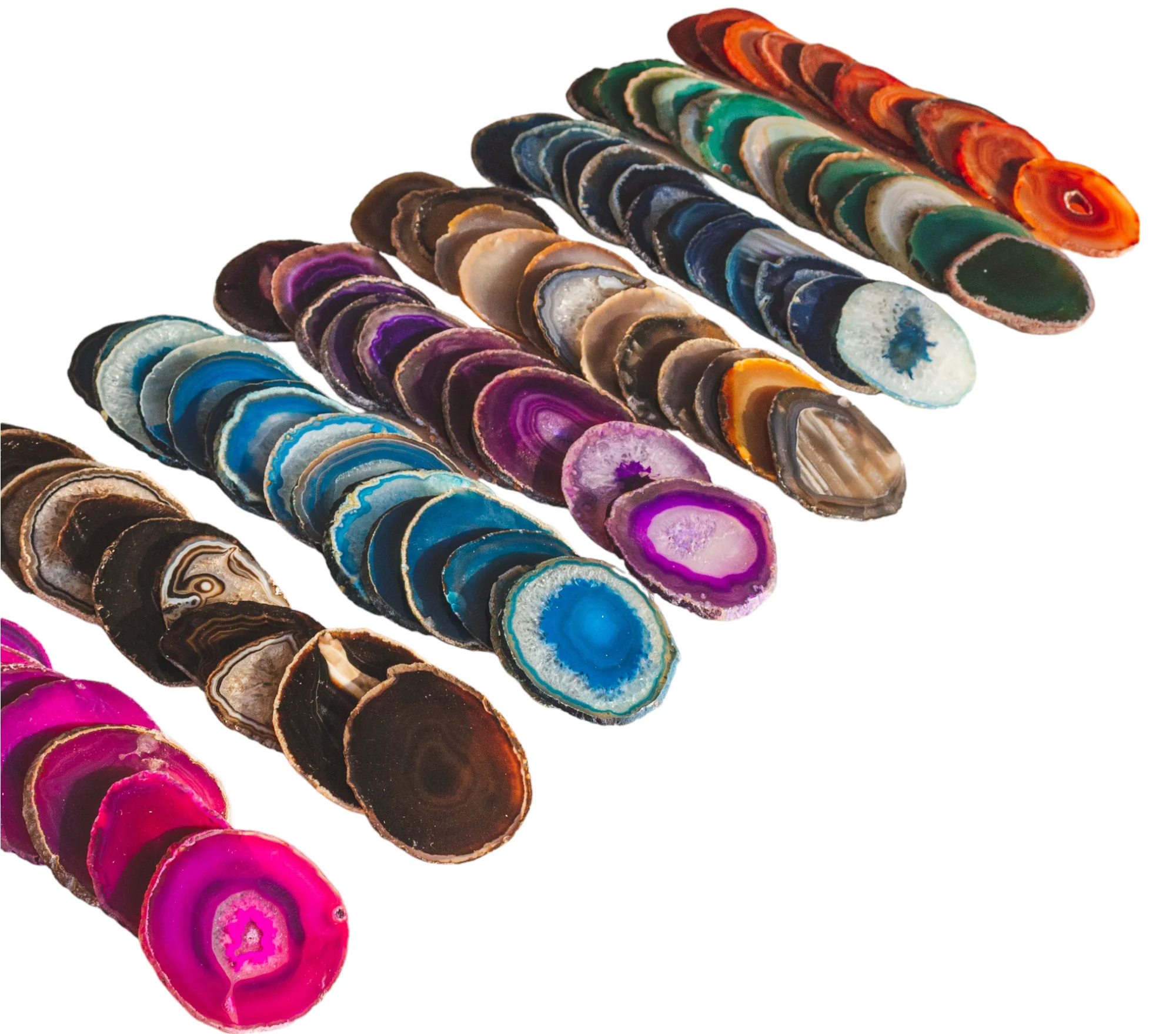 Natural AGATE Slices High Quality Handmade Mineral Gemstones in Pink Green Brown for Decorative Applications