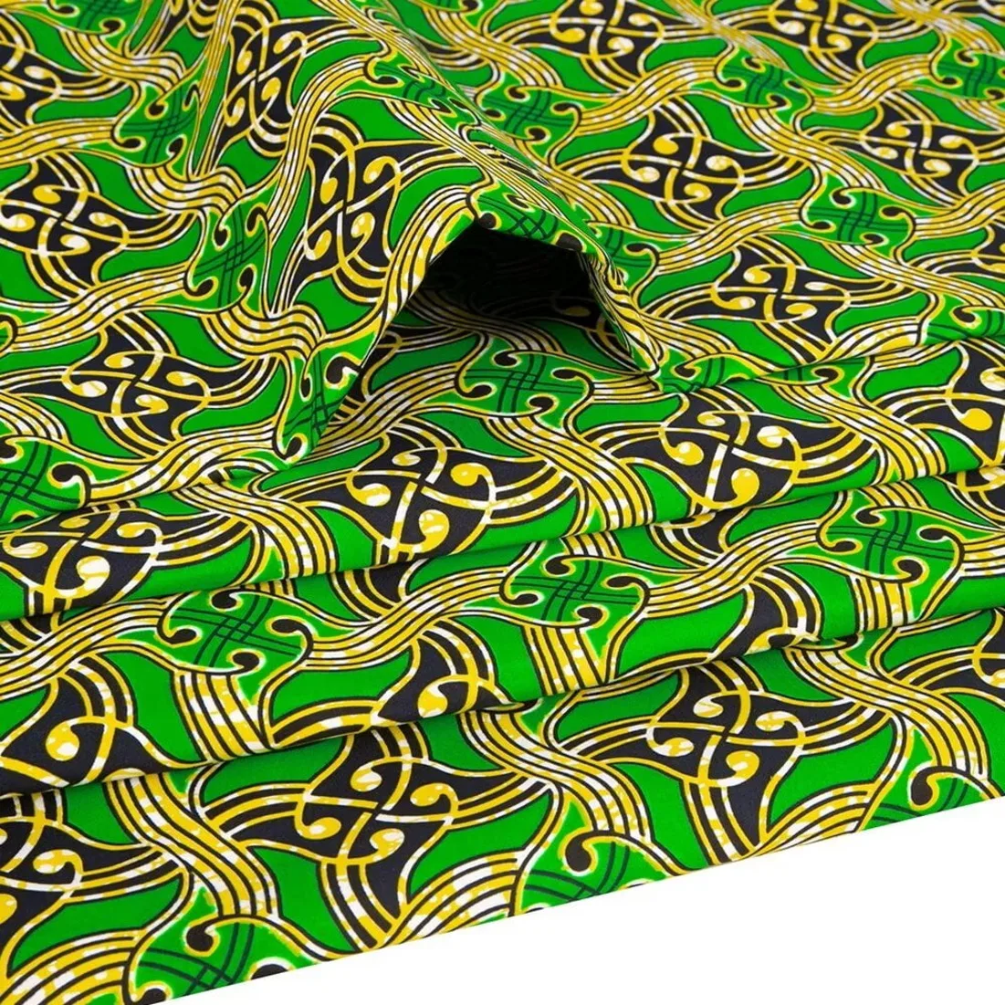Green 100% Cotton Block Print Africa Wax Fabric Ankara Wax Prints Gold Super Fabric African Wax Print