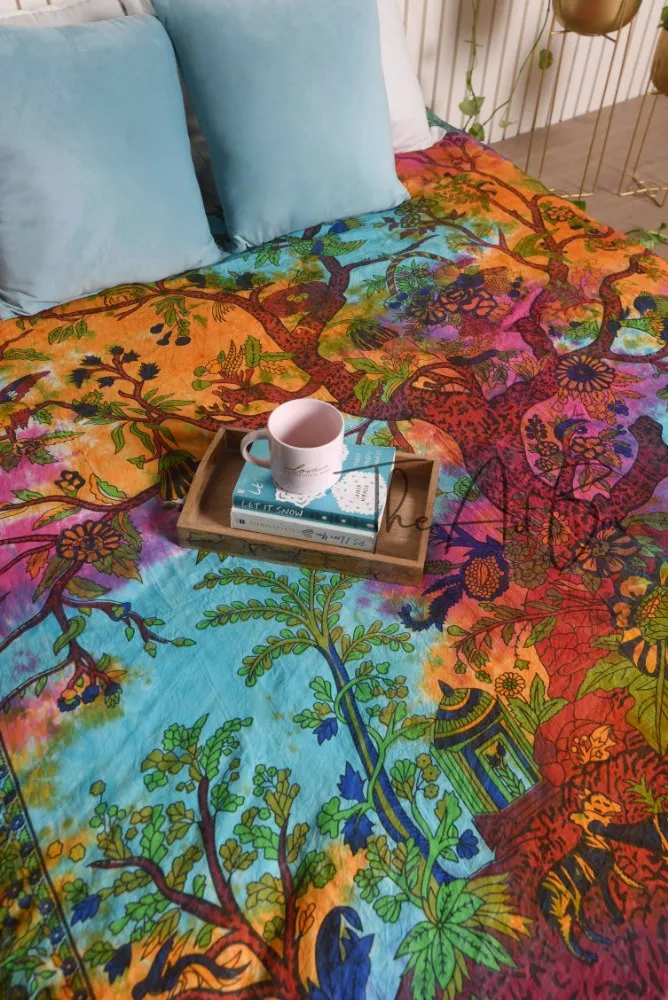 Indian Blue Tree Of Life Tapestry Twin Queen Tapestry Handmade Bedspread Mandala Design Carpet Cotton Home Decor