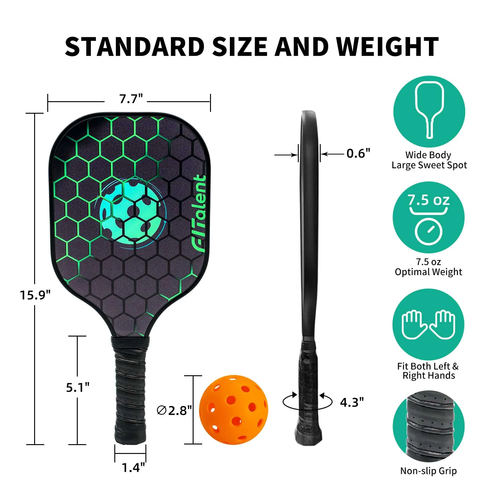 Outdoor Fashion Pickleball Paddle Usapa Approved Carbon Fiber Pickleball Paddle Set with 2 Paddle and 4 Ball