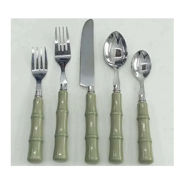 Affordable Price Stainless Steel Flatware Set With Wicker Handle Customized Engraved Logo 6 Pcs Cutlery Set Dinner Set Tabletop