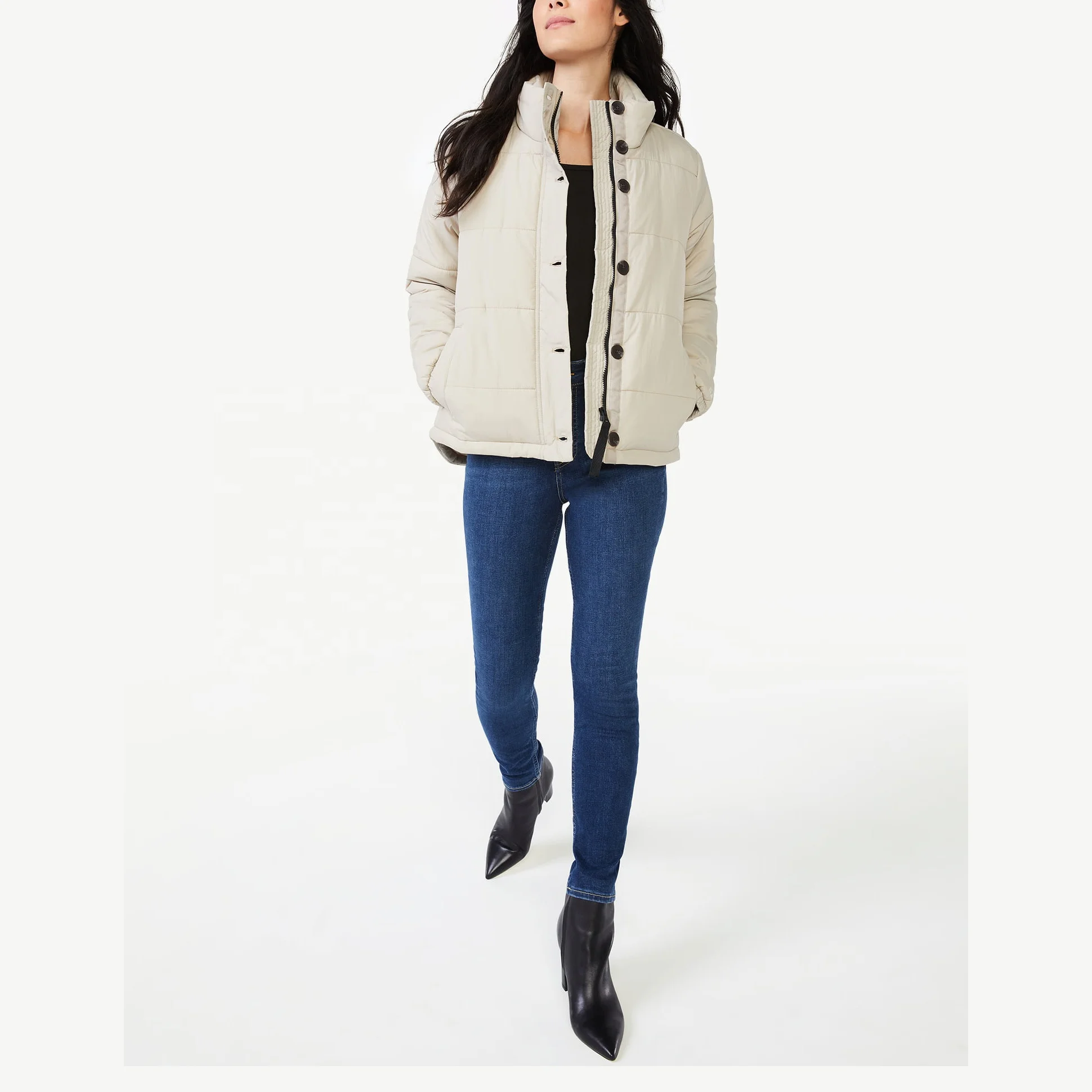 2023 Wholesale High Quality Bubble Breathable Cotton Leather Puffer Jacket Ladies Quilted Short Winter Warm Outerwear For Women