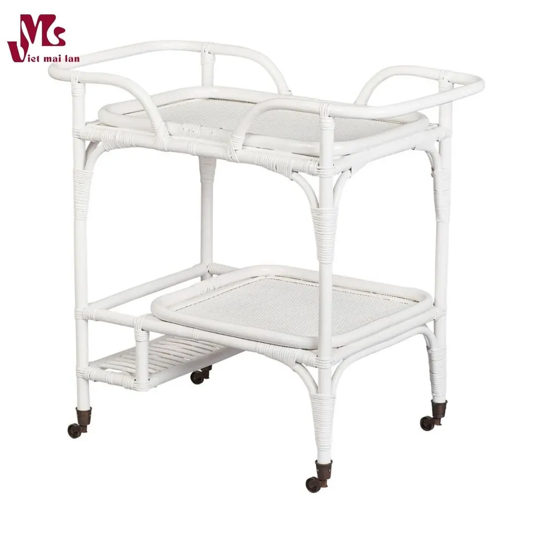 Round Rattan Side Table Rattan Bar Cart with Rolling Foot Woven Side Table Natural Brown Rattan Wine Cart