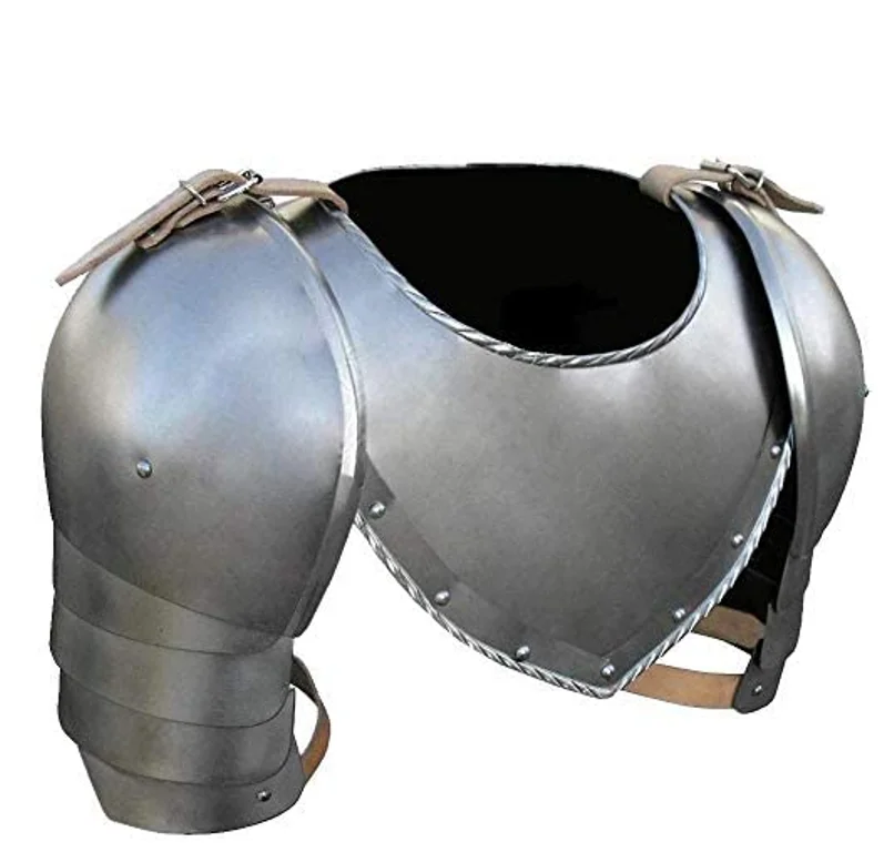 Medieval Shoulders Arm Neck & Shoulder Set Roman Greek Knight 18 Gauge Steel Pauldron Armor Silver Costume
