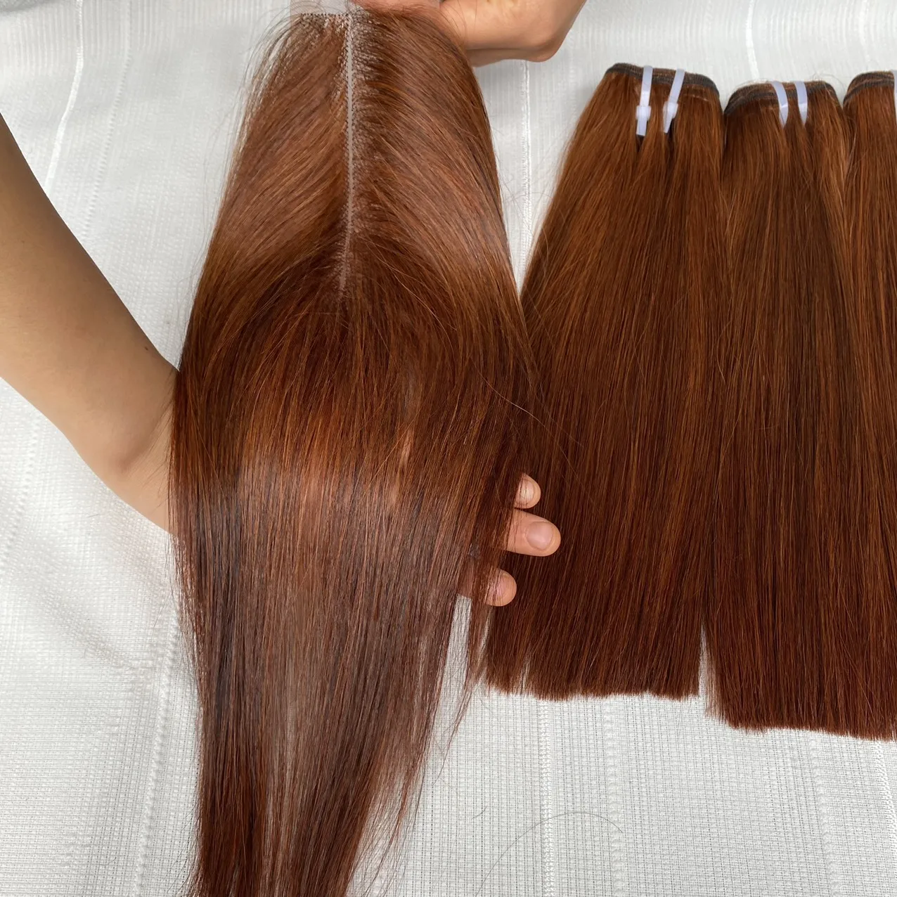 100% Vietnamese Human Hair Bone Straight Bundles  brown hair color with closure