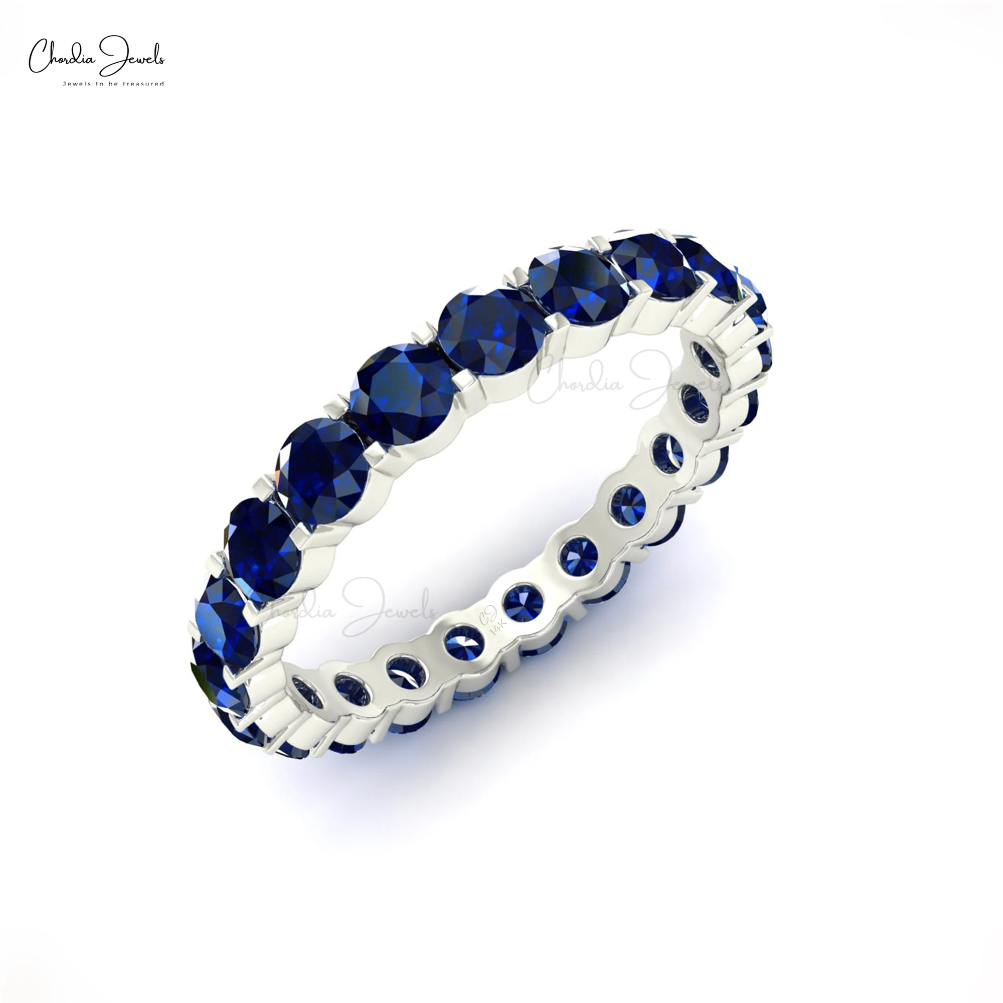Top Selling 14k Real Gold Eternity Ring 1.26 TCW Round Blue Sapphire Precious Gemstone Wedding Band Wholesale Bulk Jewelry