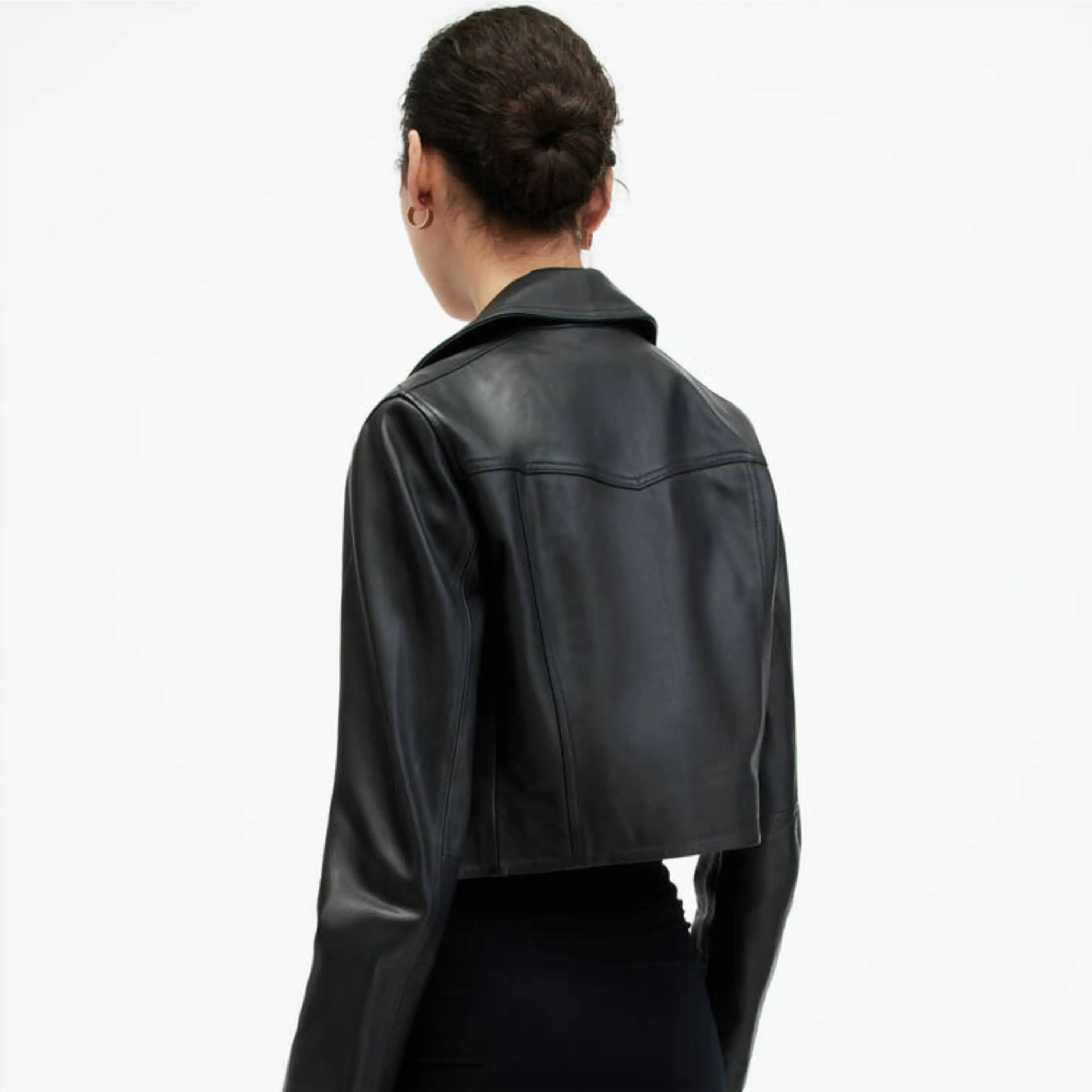 Real Leather Sheepskin Zipper Flashback Black Women Biker Jacket with Quilted Viscose Lining and Inside Outside Pockets