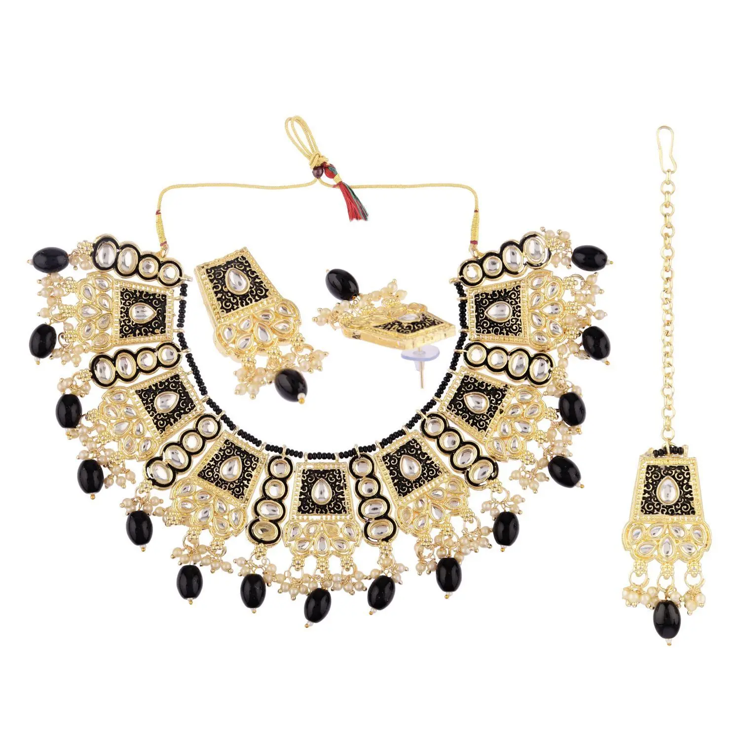 Wholesale Manufacture Enamel Jewelry Set Faux Pearl Crystal Enamel Choker Necklace Set For Women, Black