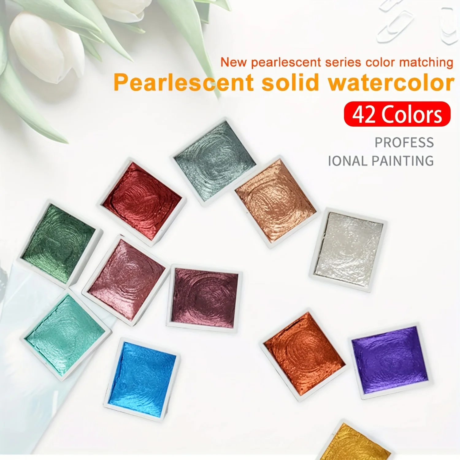 Kalour Professional Metallic Watercolor Paints Set, Pearl Paint, 42 glittering colors in the metal shell, enthusiasts