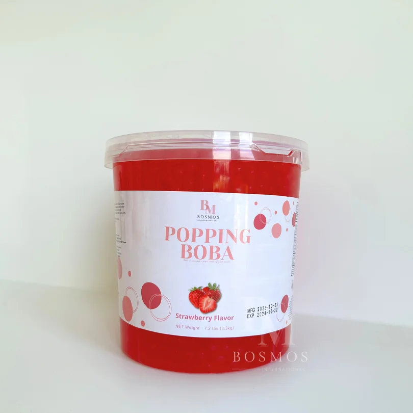 Bosmos_ Strawberry Popping Boba 3.2kg- Best Taiwan Bubble Tea Supplier, Bursting Boba