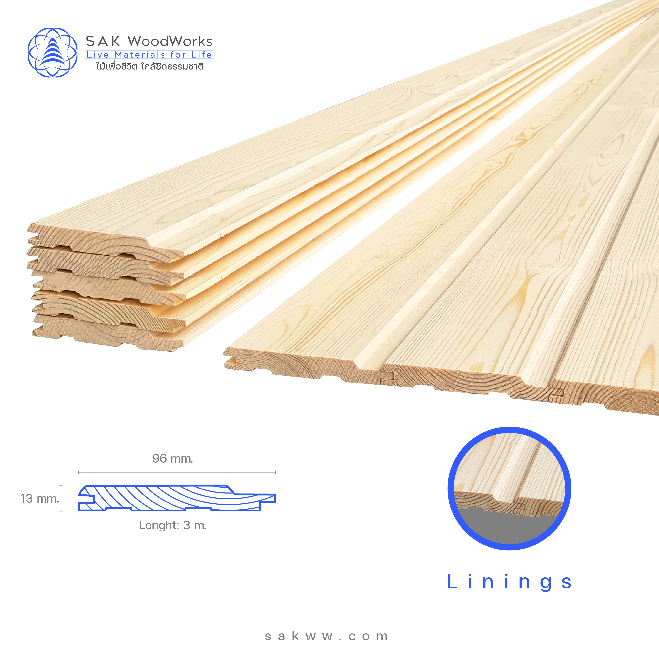 SAK WoodWorks Pine Wood V-groove Ceiling Premium Quality 13mm x 96mm x 3000mm with Smooth Finish and Easy Installation