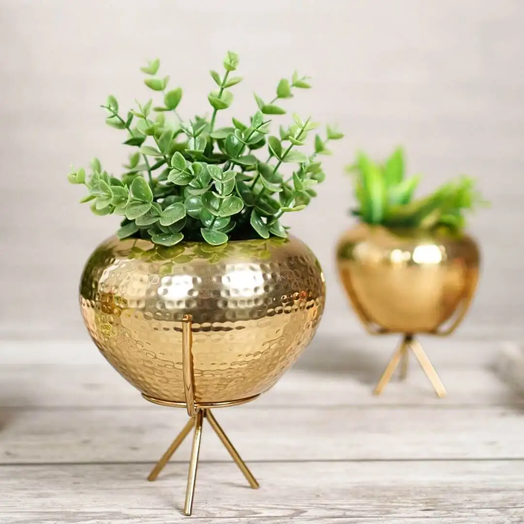 Garden Decorative Light Green Elegant Brass Iron Home Decorative Small Metal Planter Handmade Hot Selling Desktop