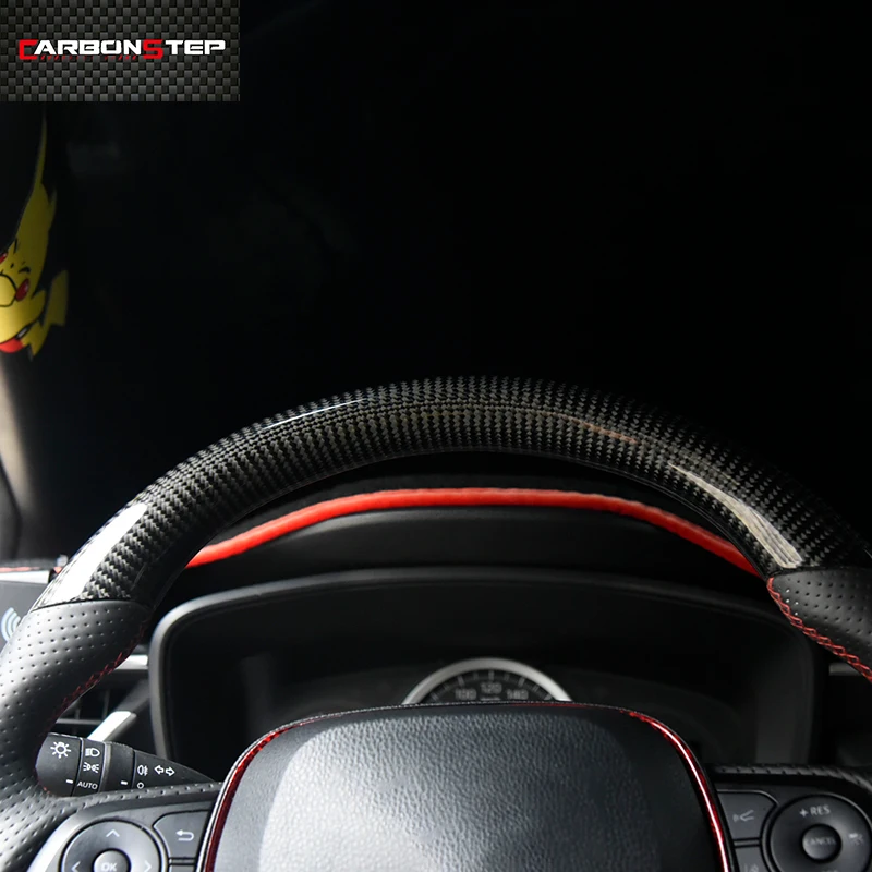 Factory Wholesale glossy carbon fiber perforated leather steering wheel for Toyota camry  rav4