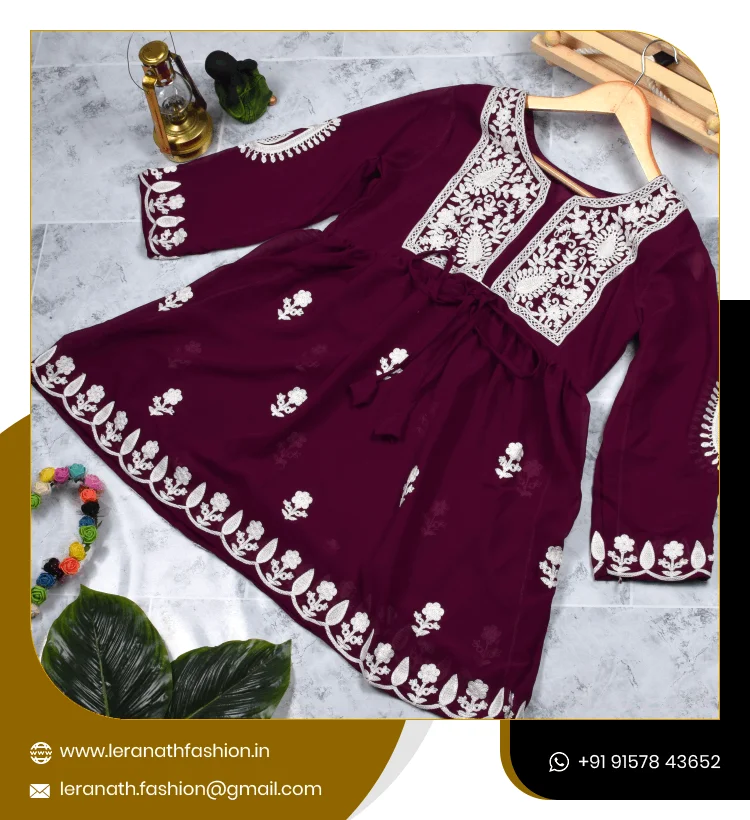 Party Wear Designer Indian Ethnic Wear Full Sleeve Gown With Dupatta Set in Chikan Work Designer Kurti