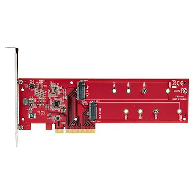 High-performance PCIe x8 / x16 to Dual NVMe or AHCI M.2 SSDs, 7.8GBps/Drive Dual M.2 PCIe SSD Adapter Card for