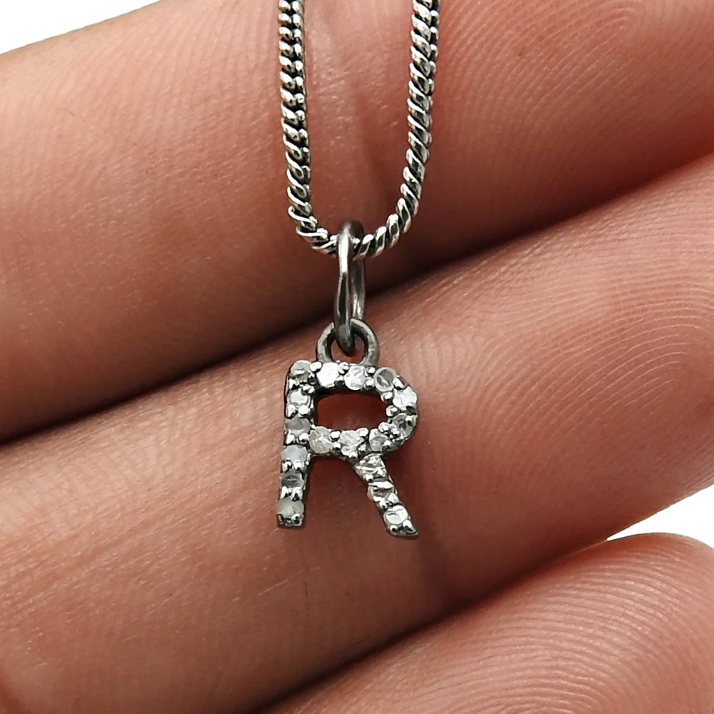 B Alphabet Black Rhodium Plated 925 Sterling Silver Natural Diamond Pendant Gift For Her Wholesaler Manufacturer Supplier India