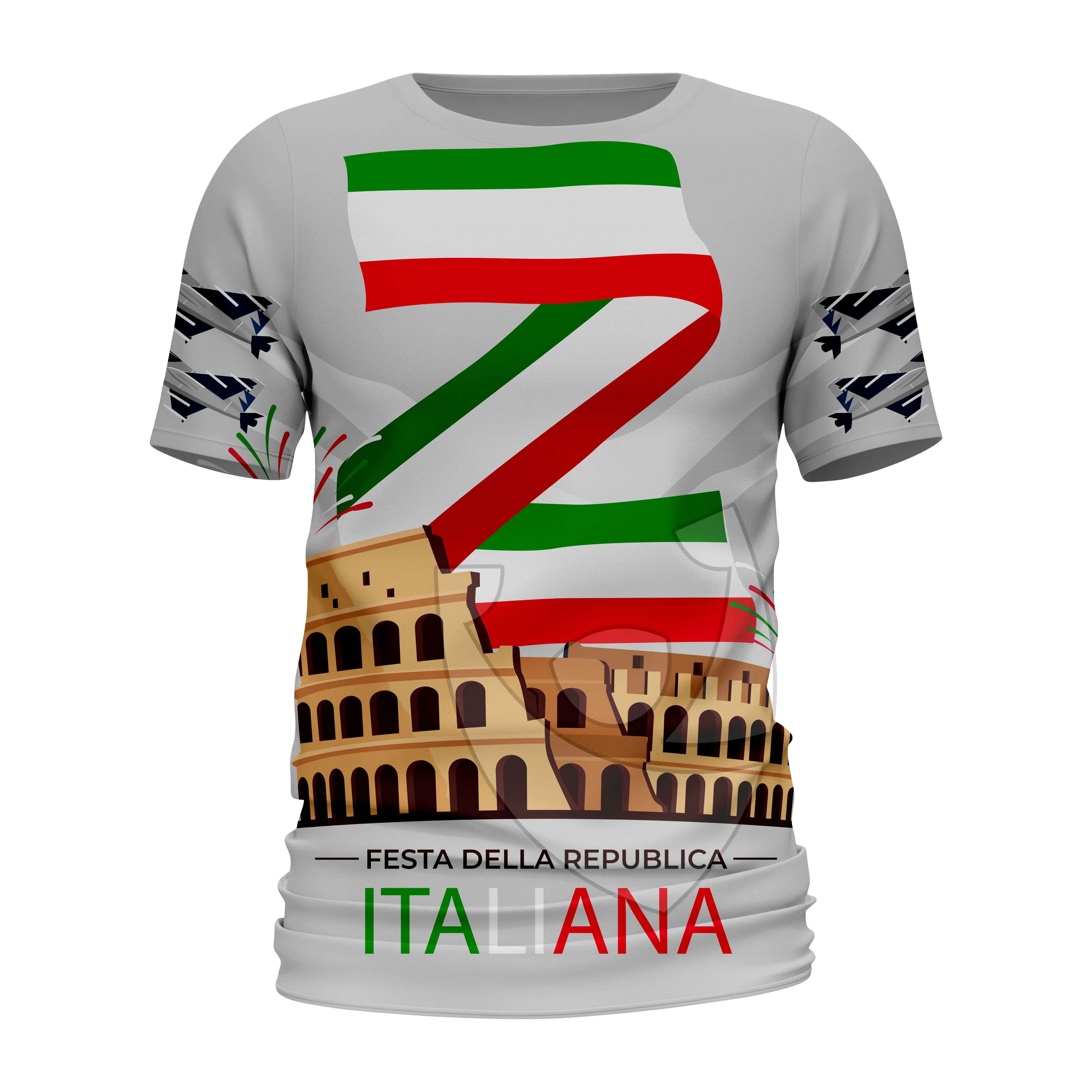 2024 Wholesale Short Sleeve Italy flag  T Shirt With Cool Printed Print Sublimation 100% Cotton With Logo Low MOQ