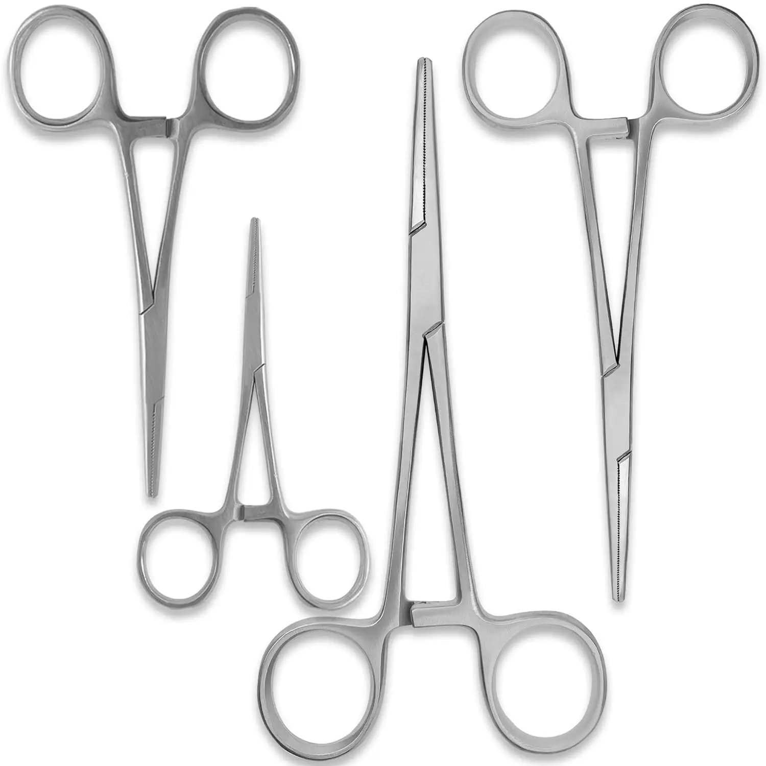 4-Piece Straight Hemostat Set Stainless Steel Surgical Instruments Autoclavable Precision Tips Serrated Jaws Locking Forceps