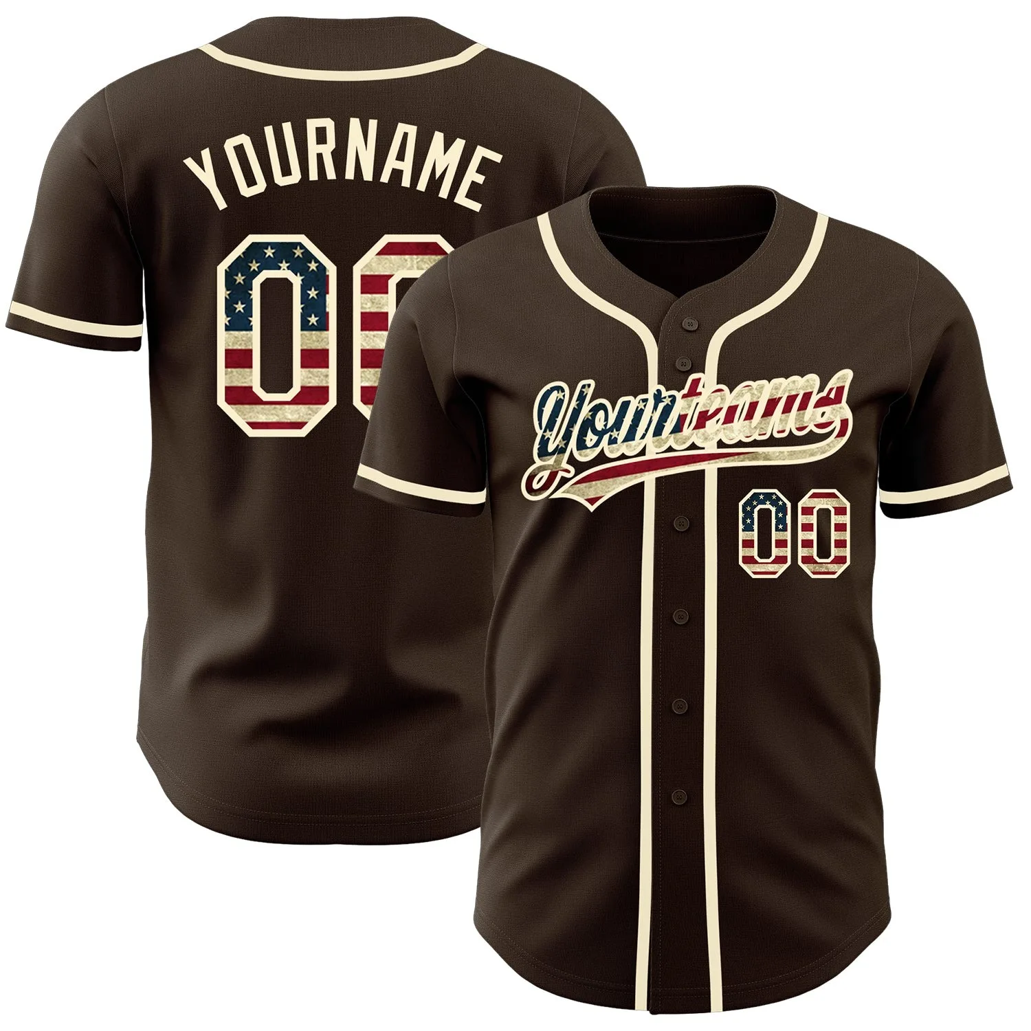 Custom Logo Name Number Custom American Flag Patriotic Brown Vintage USA Flag-Cream Baseball Jersey Personalized Baseball Jersey