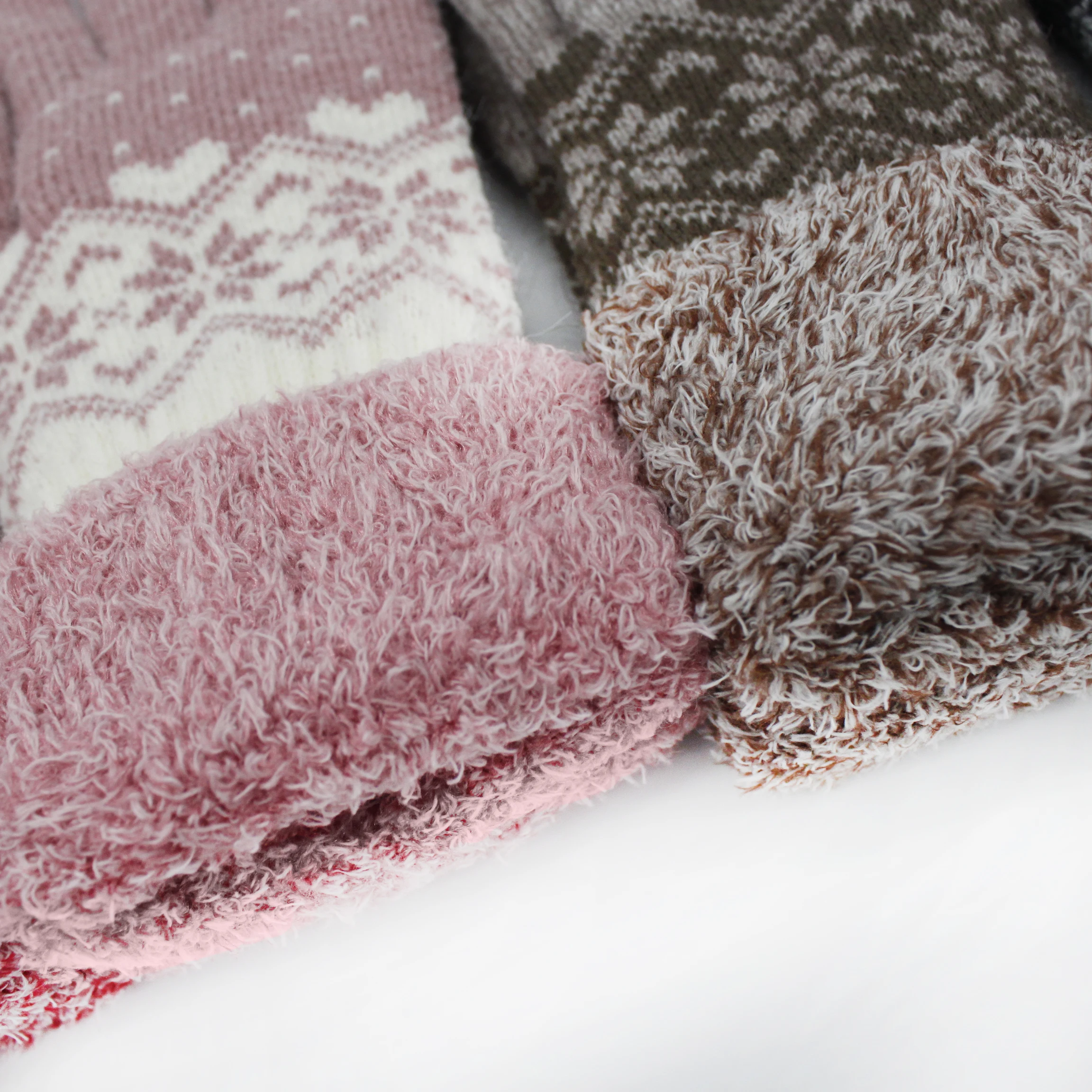 Snowflake Knitted Reverse Folded Cuffs Jacquard Winter Warm Double Layer Gloves