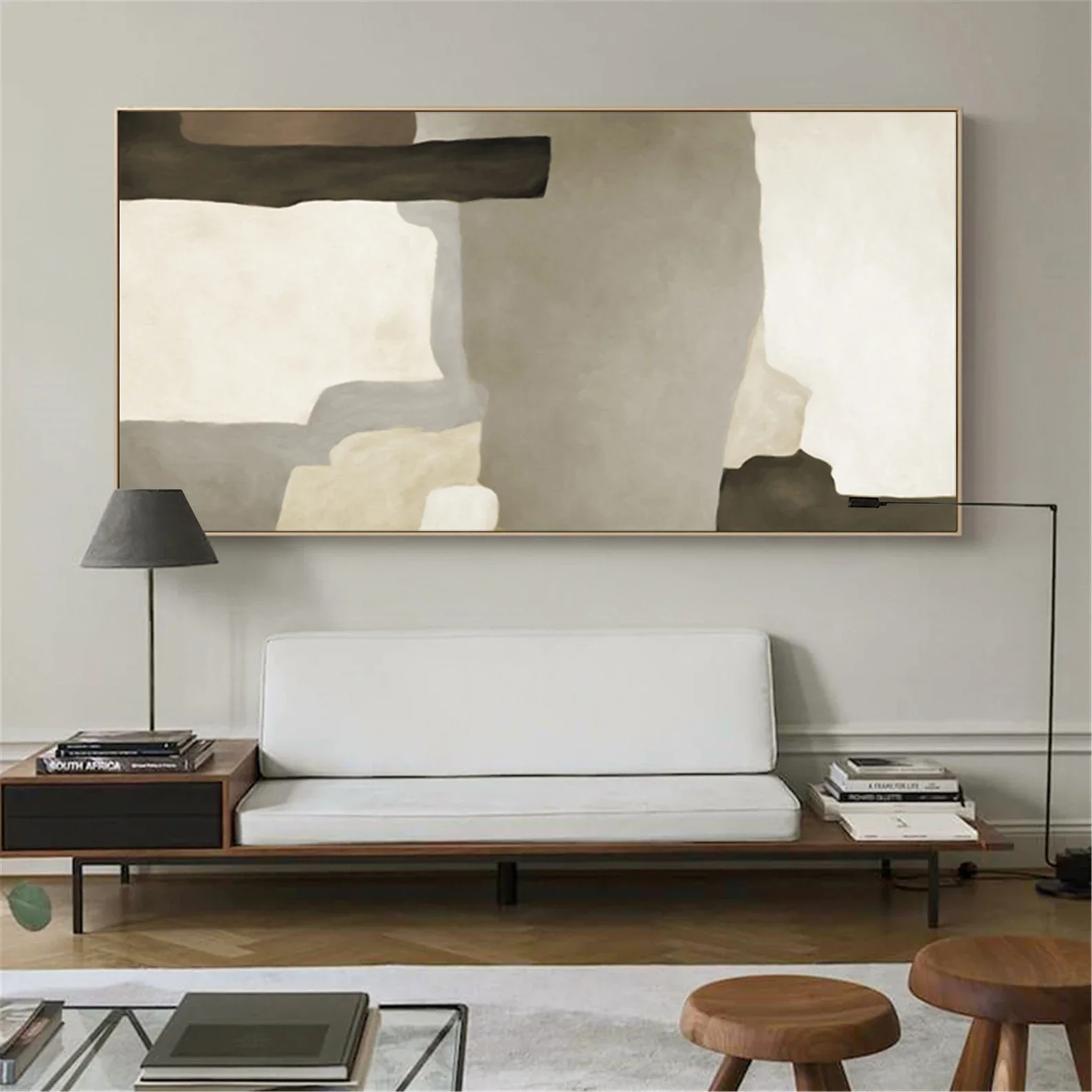 100% Real Hand Painted Abstract Beige Acrylic Oil Painting,Large Modern Minimalist Canvas Wall Art for Living Room Bedroom