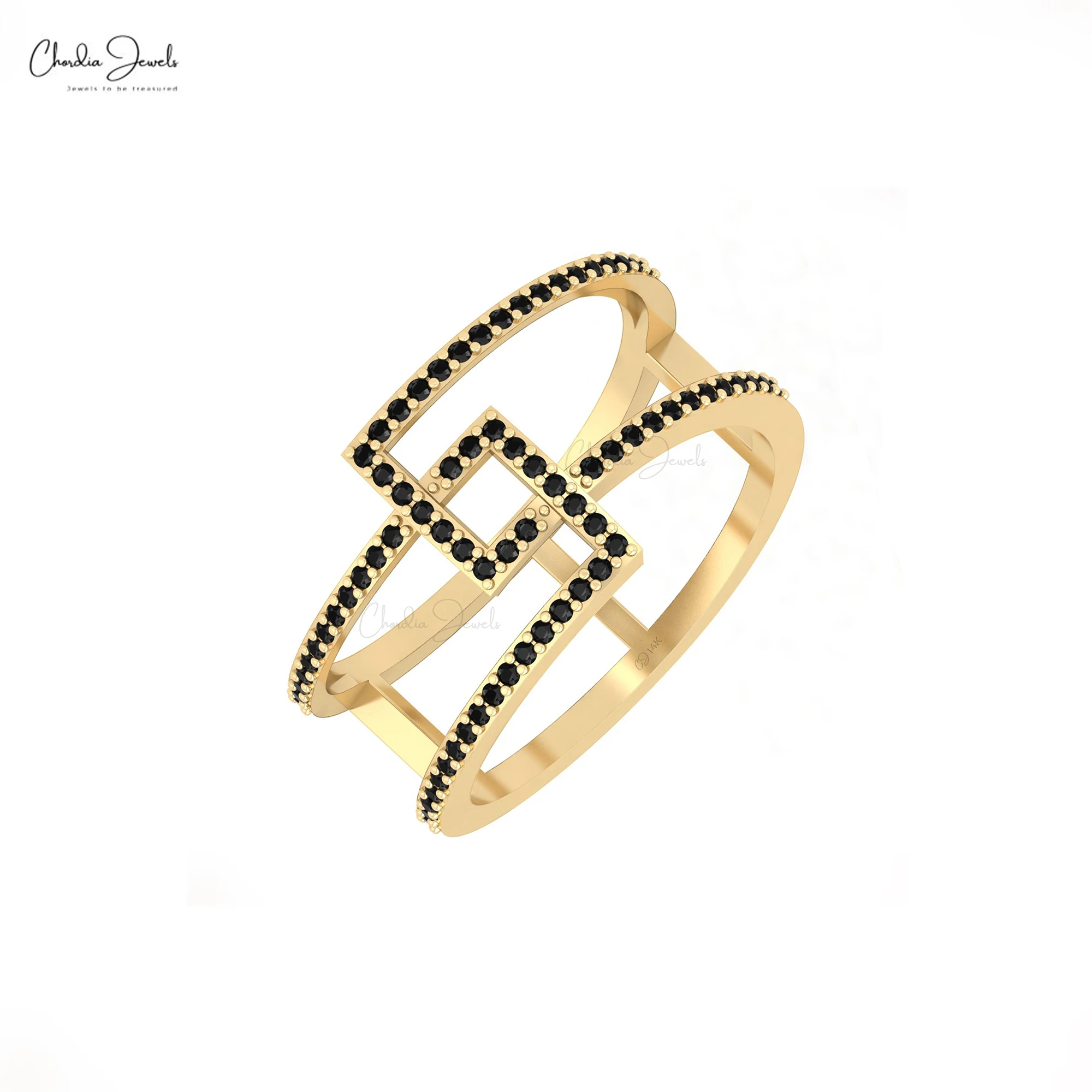 Luxury Jewelry 0.30 CT Pave Set Black Diamond 14k Real Gold Women Ring for Wedding Engagement Diamond Bypass Ring At Best Price