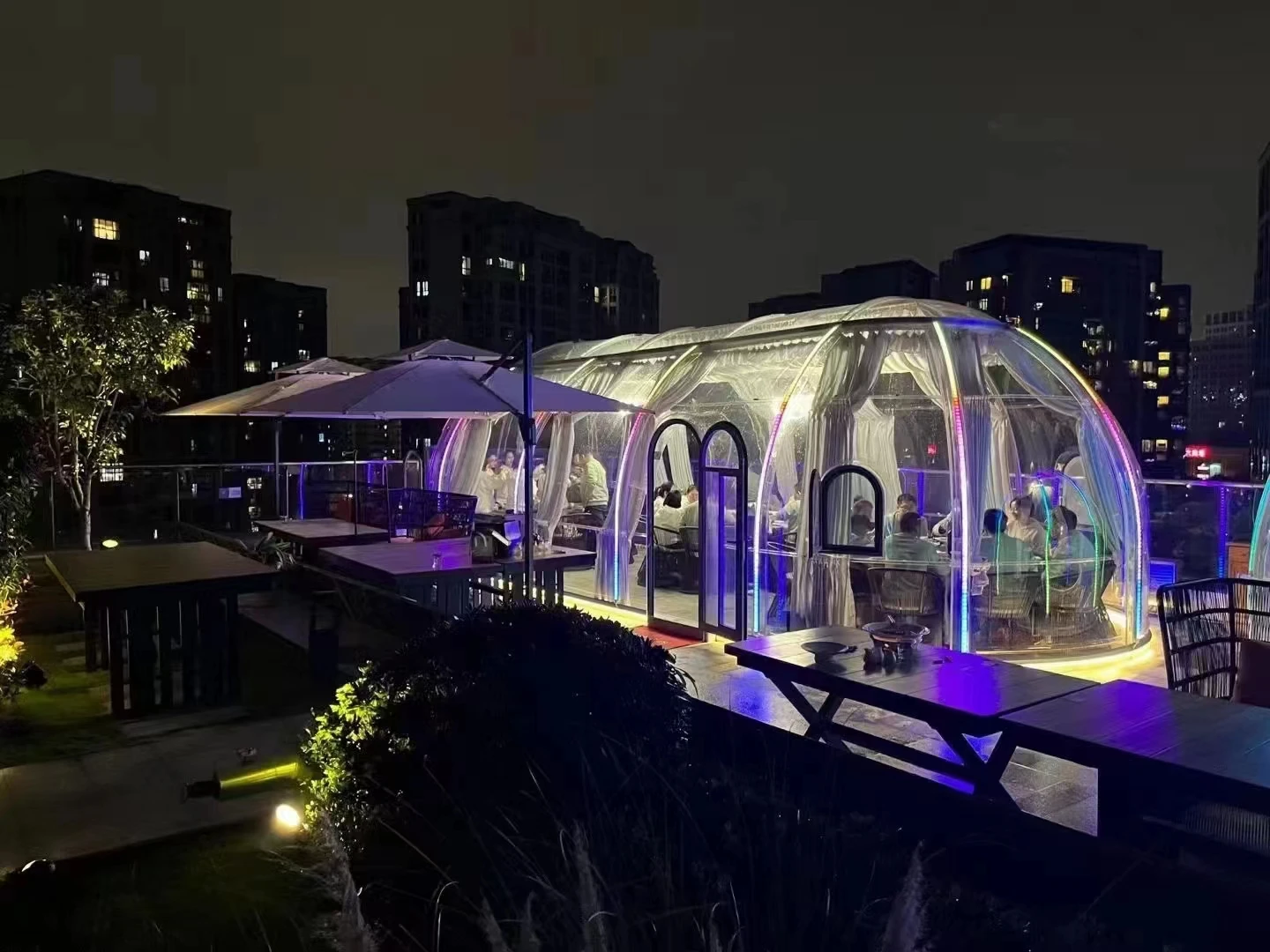 Manufacturer Capsule Dome Outdoor 4x10m Tent Transparent PC Geodesic Tent Waterproof Wedding Dome Glass Glamping Pod