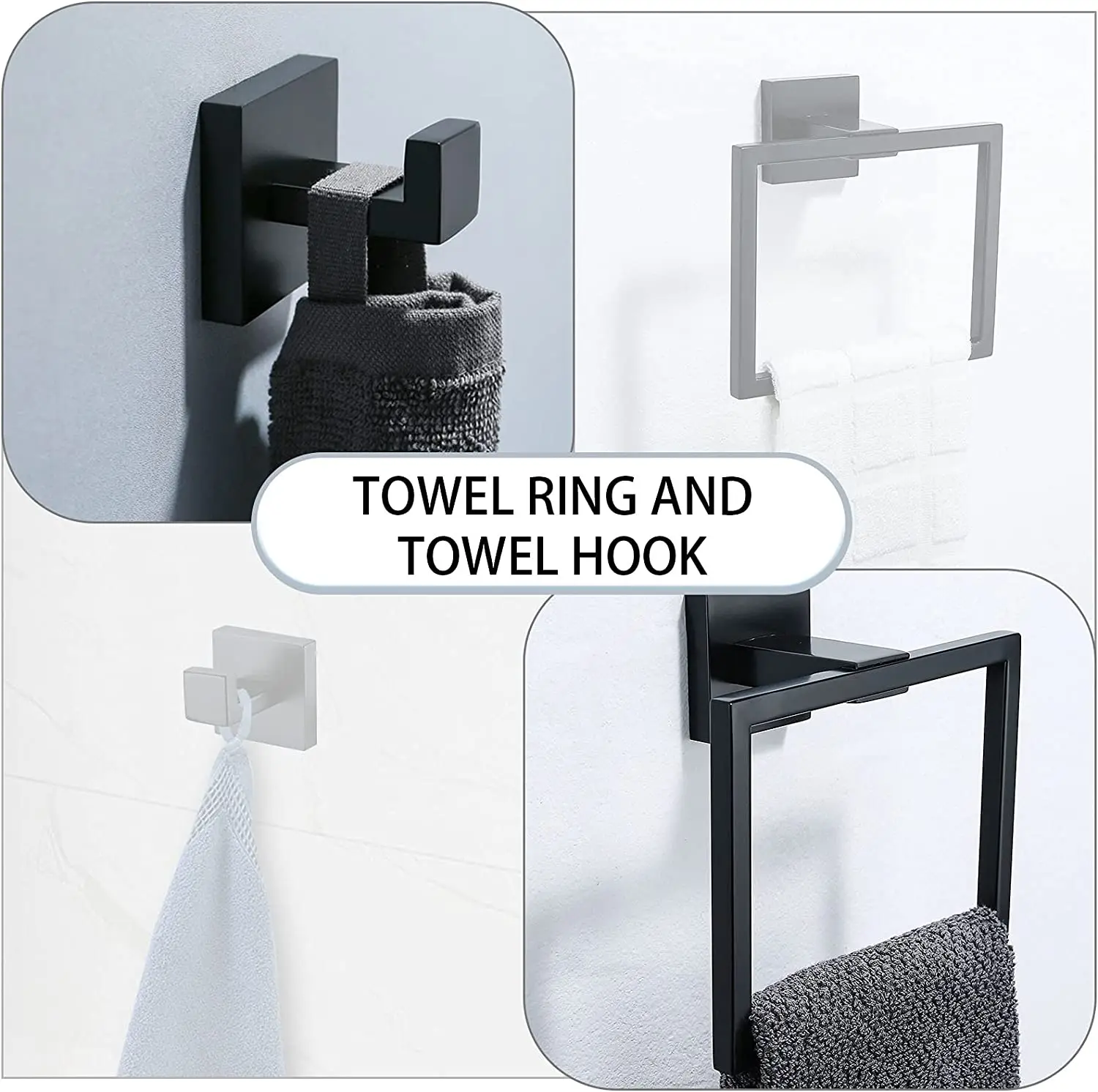 Wall Mounted 4-piece Matte Black  Bathroom Towel Bar Set Stainless Steel Bath Hardware Accessories Set