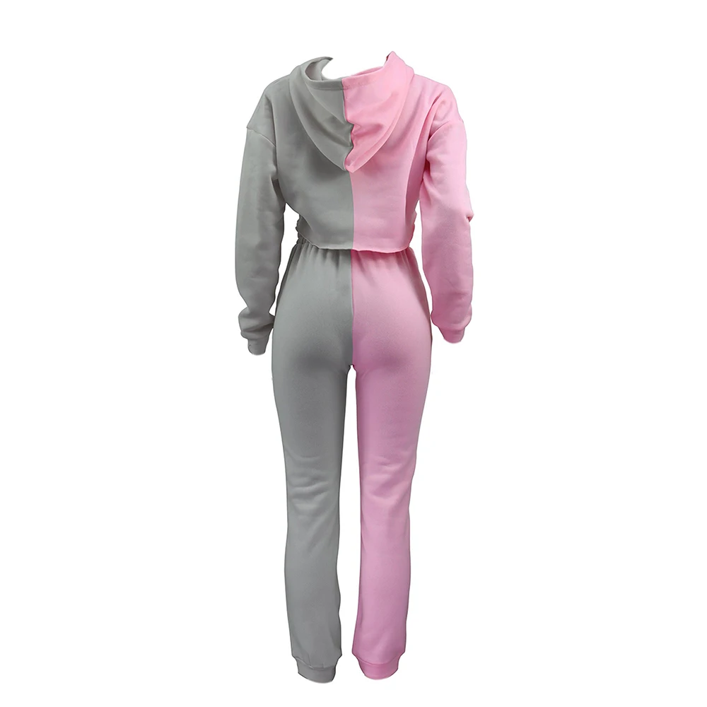 Two Tone Color Tracksuits Crop Top Sweatshirt With Comfortable Trouser Gym Street Wear Sweatsuits For Sale