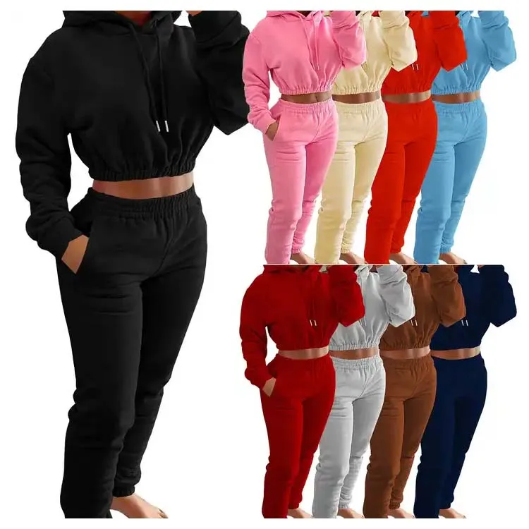 Custom Logo Stacked Joggers Sweatpants And Hoodie Set Sweatsuit Set Tracksuit For Women 2 Piece Set Women Spring 2024