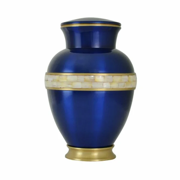Premium Quality Brass Mother Of Pearl Cremation Urns For Human Ashes Adult Handmade Metal Urn Golden Shining Brass Metal Urn