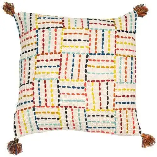 Beautiful Multicolor Geometric Design Cotton Tassels Handwoven Bedroom Pillow Cushion Cases Bed Sofa Home Decoration-Online Shop