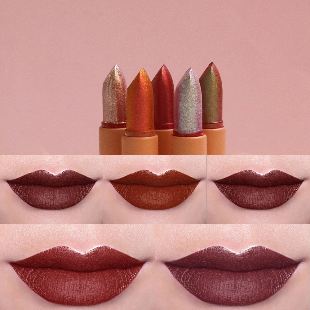 Waterproof Smooth Lipstick Multi-Color Cream Makeup Cosmetics with Mineral Ingredients Shiny Glitter Lipstick