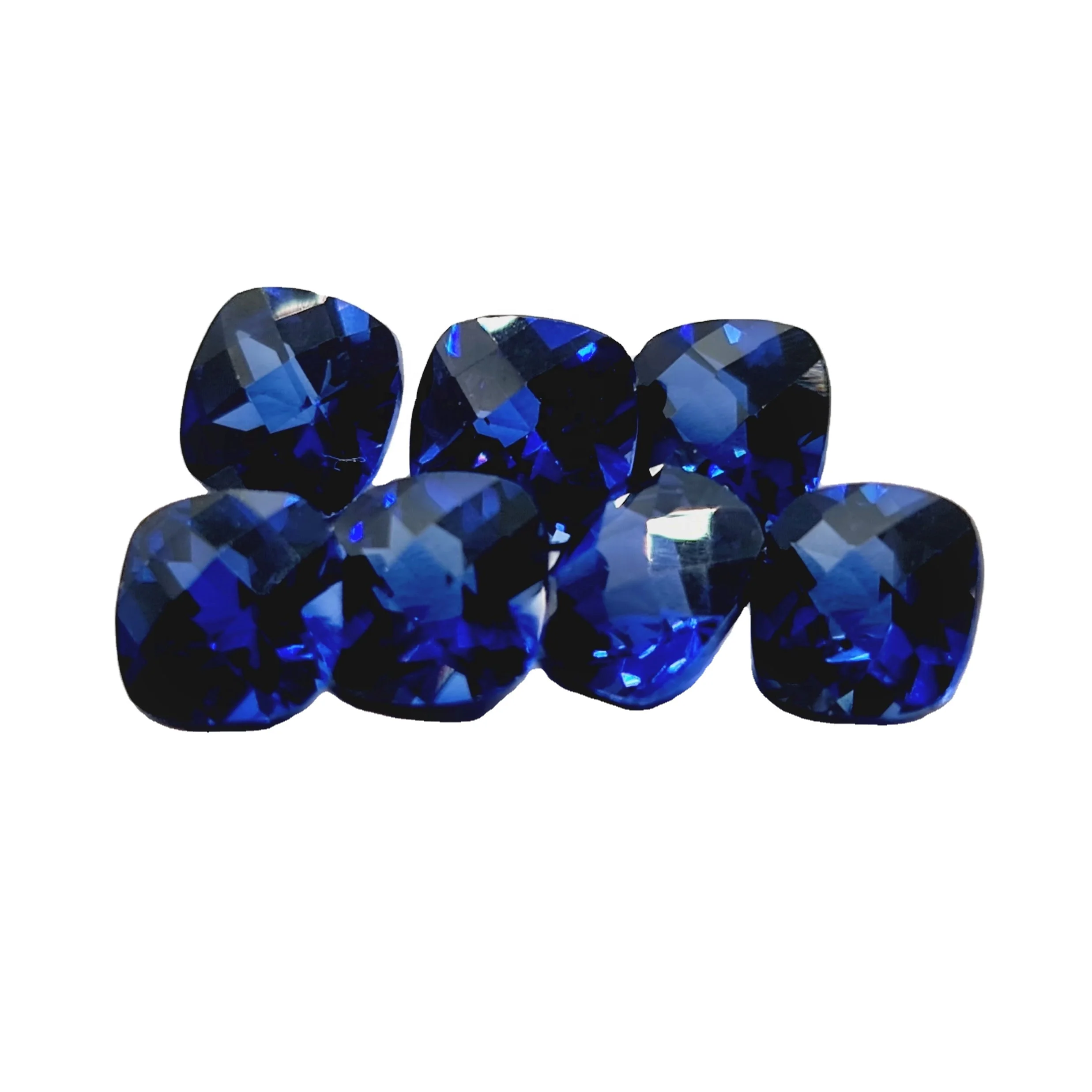 Lab Made Gemstone Blue Sapphire facet cut cushion shape checkerboard cut All Shapes And Sizes Cut On Custom Orders In Wholesale