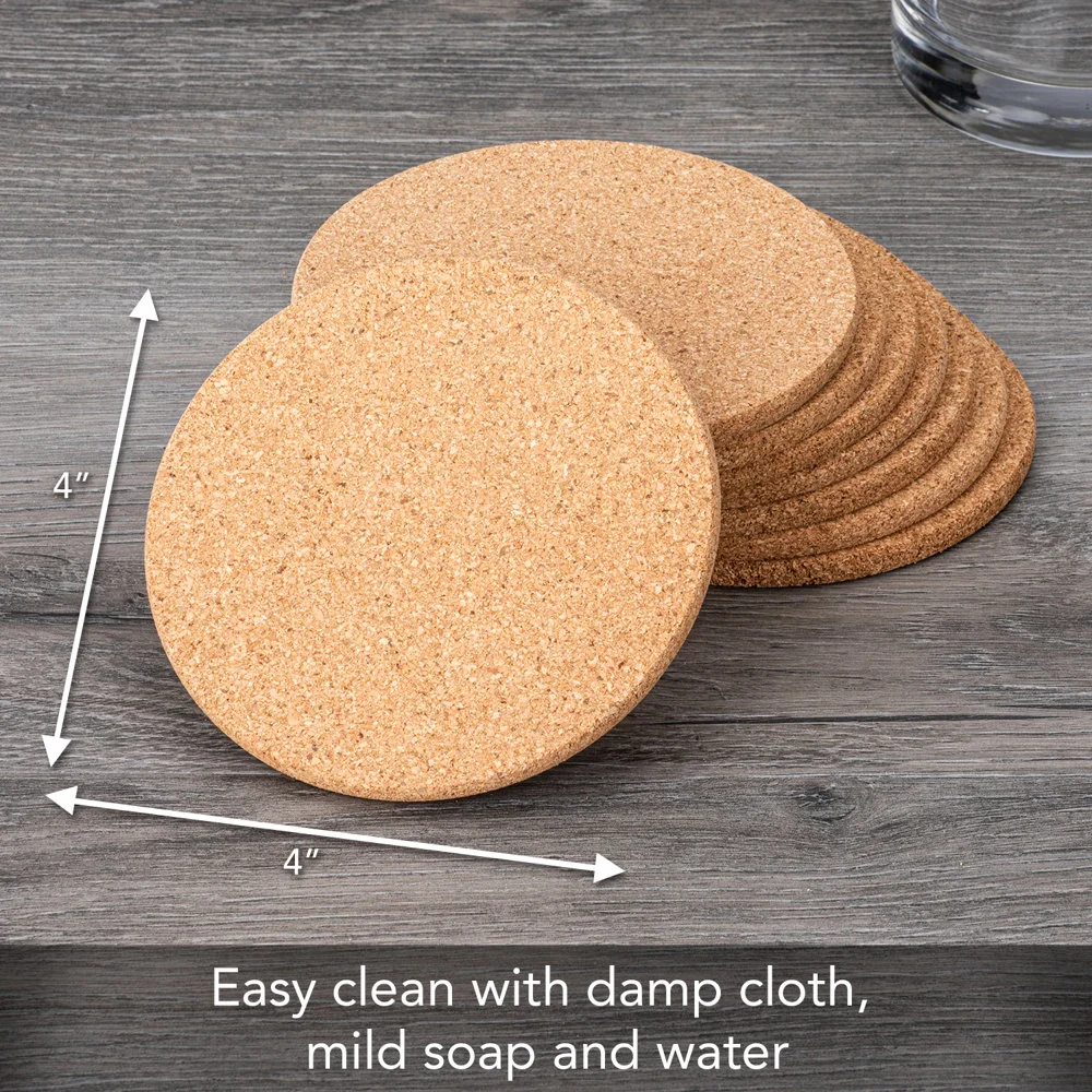 Eco-Friendly  Round  Cork Coasters Set of 4 Absorbent Durable Drink Mats for Home Office Outdoor Events and Parties
