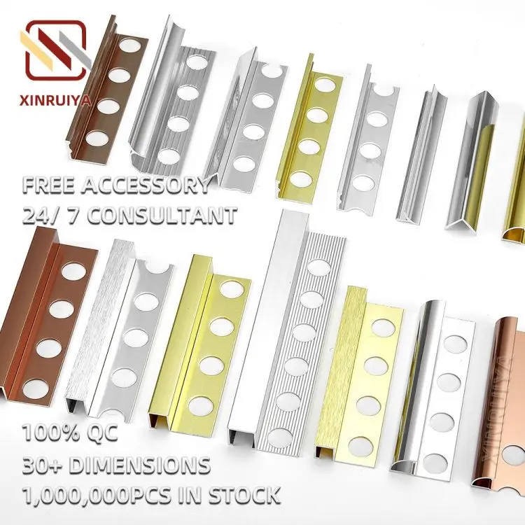 Satin Polished Brushed Pencil Flat Box Square Chrome Bullnose Tile Trim Beading Edge Edging Trim Corners Strip Border For Tiles