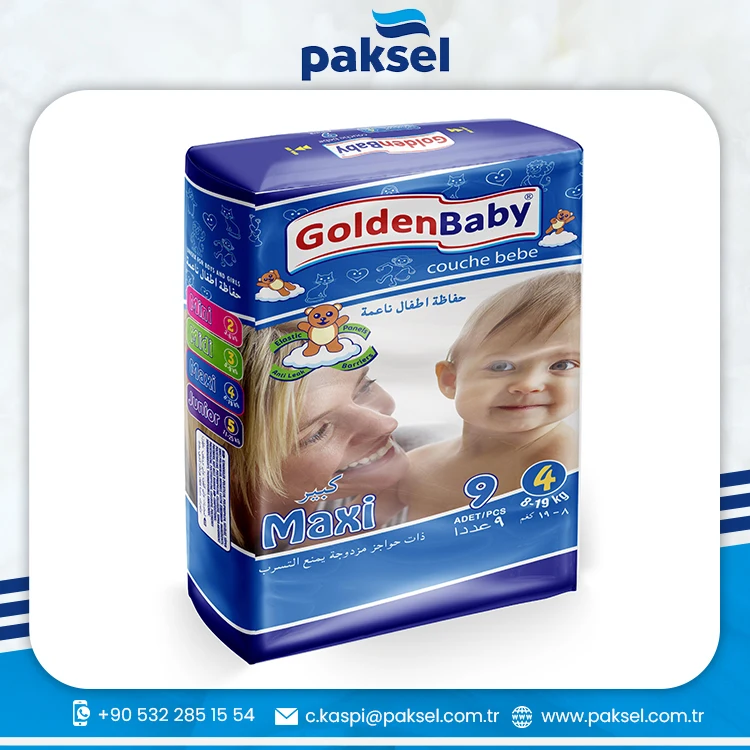 Одноразовые оптовые поставки Макси 9 шт. от 8 до кг Couche Bebe новые золотые детские подгузники по хорошей цене