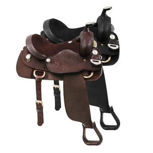 horse western saddle Double Cordura Black Brown Handtooled Western Synthetic Saddle For Sale