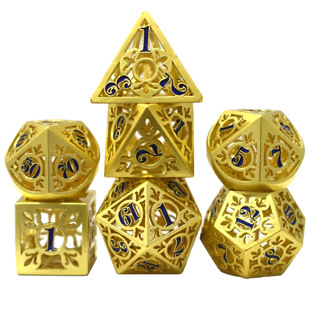 Customized 7 Pieces D and D Dice Metal Black Gold Dice Set Game Role Playing Dice for Dungeons and Dragons