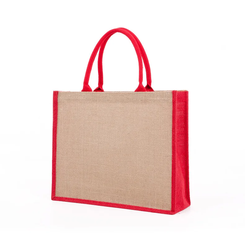 Wholesale Custom Logo Eco Friendly Advertising Gift Burlap Tote Bag Color Block Blank Jute Shopping Bag