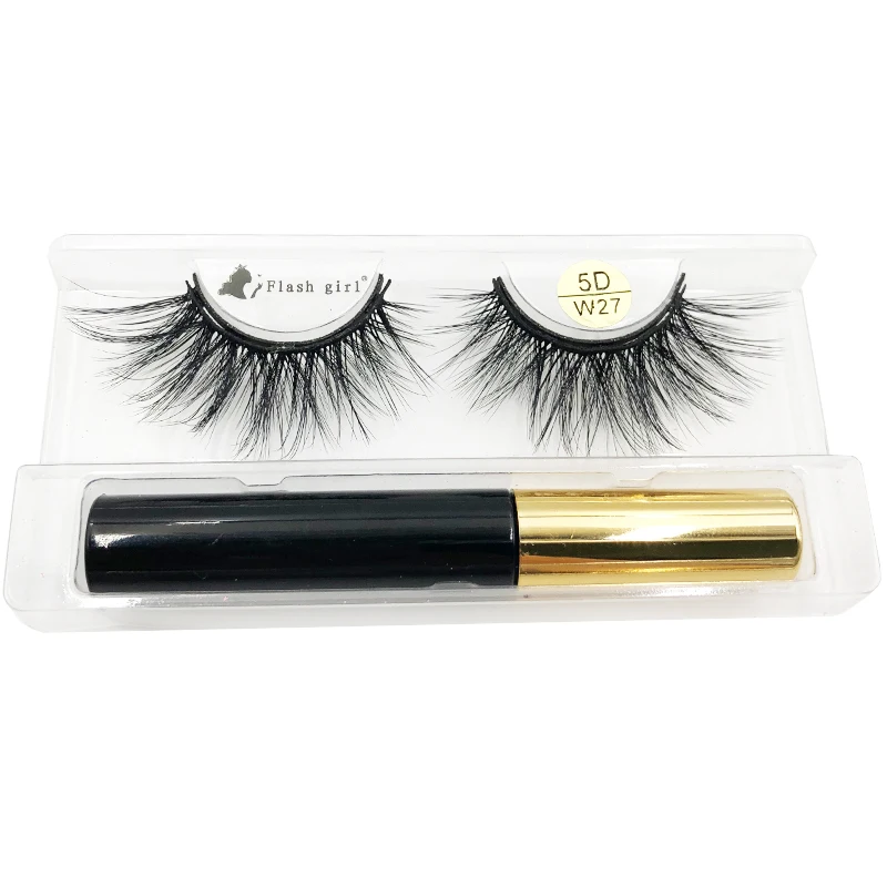 Hot selling W-27 5D mink magnetic eyelashes eyeliner tweezers set lashes with luxury box wholesale
