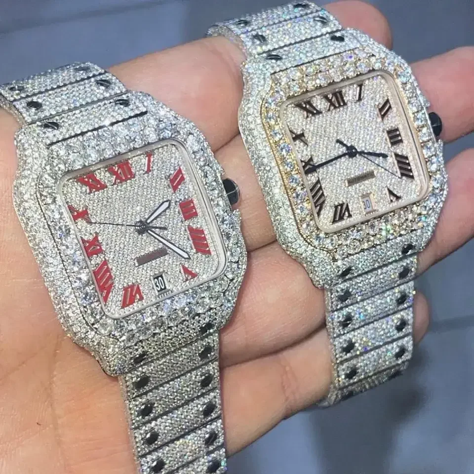 Luxurious moissanite diamonds fully iced out chronograph hip hop watch for men featuring with stainless steel and vvs clarity