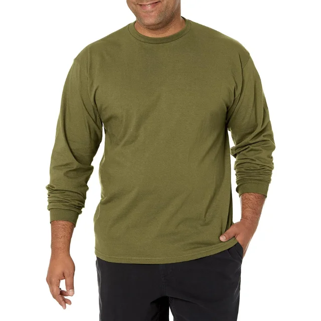 Wholesale 100% Cotton Custom Streetwear Unisex Long Sleeve T-Shirts Washed O-Neck Collar Casual Custom Designed Blank T-Shirts